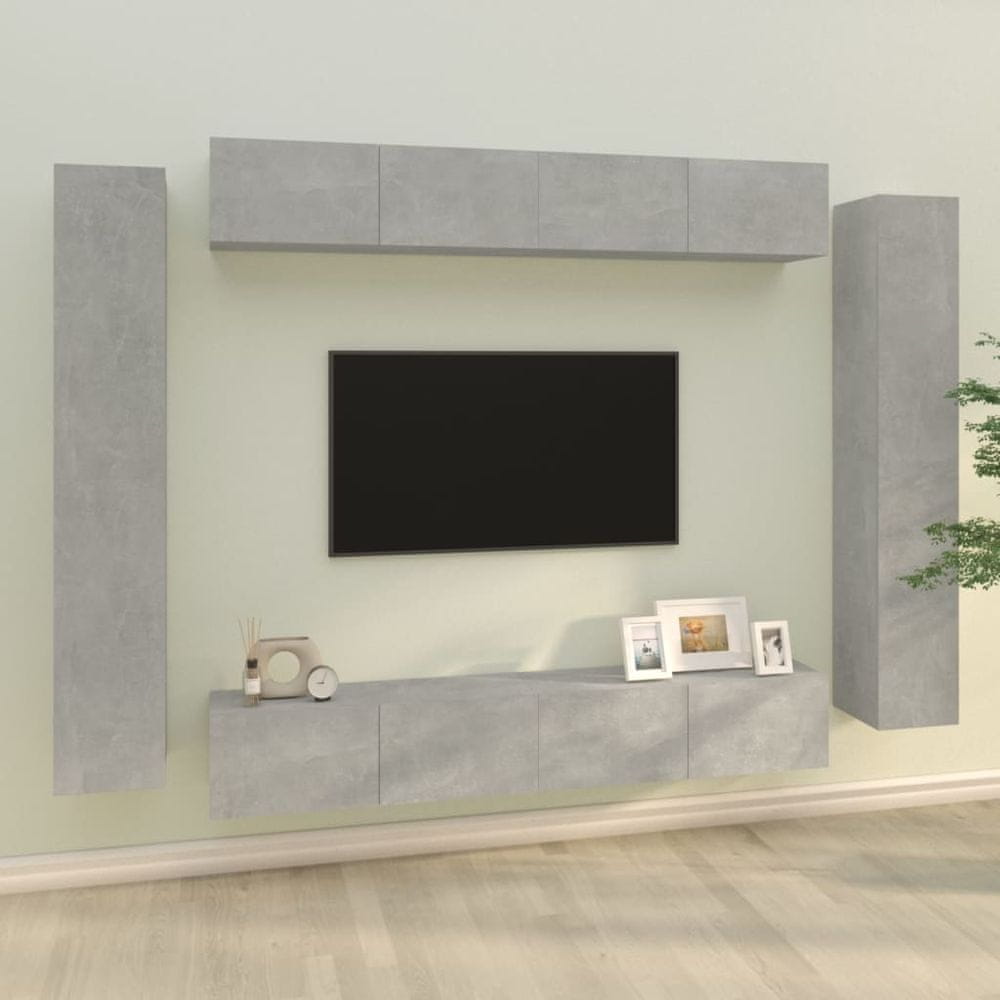 Vidaxl 8-dielna súprava TV skriniek betónová sivá spracované drevo